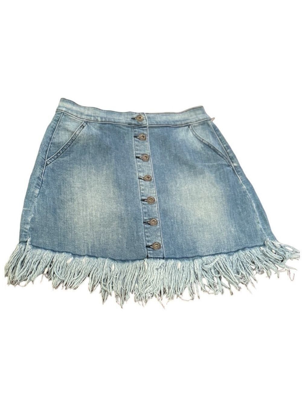 Sneak Peek Denim Button Western Down Denim Frayed Skirt Size S